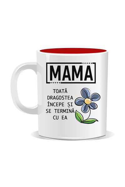 OEM Personalized mug with March 8 messages for mothers, All love begins with her - Red interior