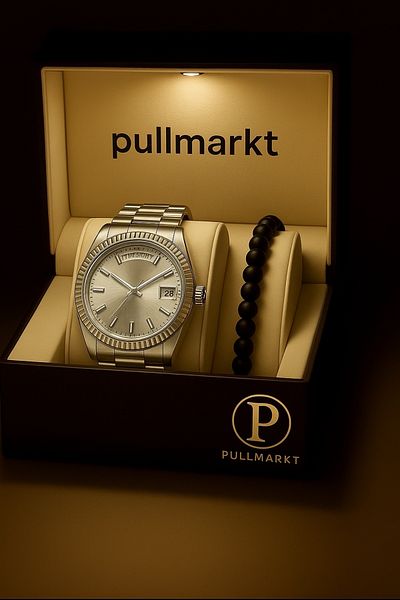 pullmarkt مجموعة سوار + ساعة يد رجالية بتقويم مزدوج
