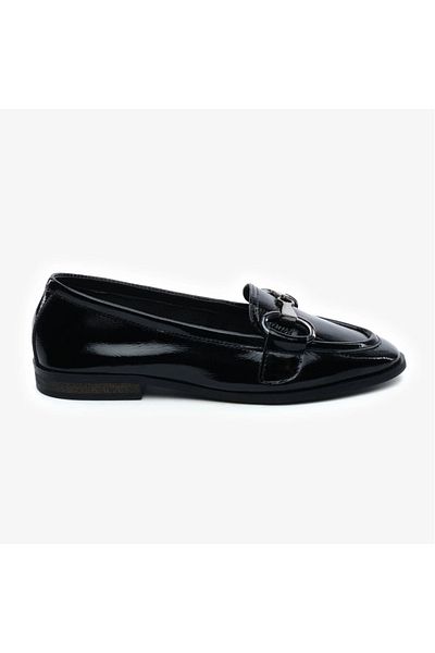 Greyder 59271 Black Wrinkled Patent Leather Genuine Leather Women's Casual Shoes