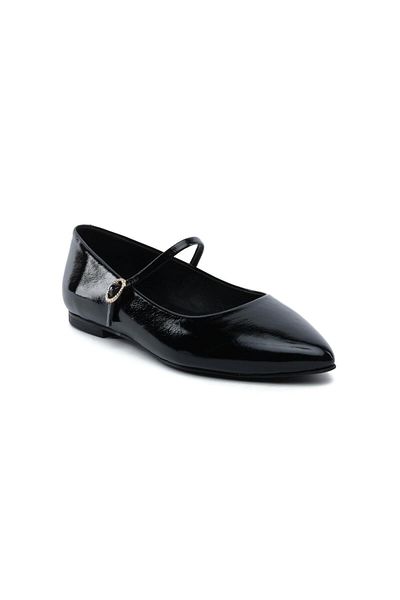 Greyder 59269 Black Wrinkled Patent Leather Genuine Leather Women's Ballerinas