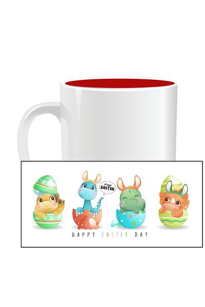 OEM Personalized Easter mug, Happy Easter Day Dinosaurs - Red interior