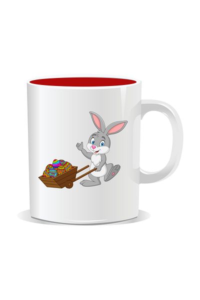 OEM Personalized Easter Mug, Bunny with an Egg Cart - Red Interior
