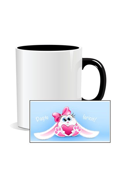 OEM Personalized Easter mug, Happy Bunny - Black interior