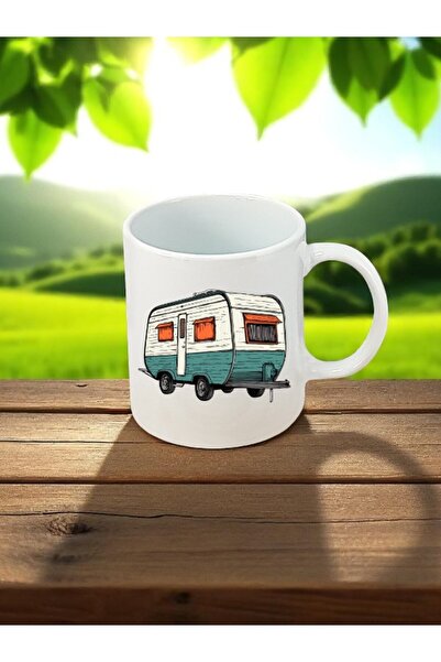 lili hediyelik Caravan Drawing Printed White Mug - Birthday Gift for Dad Souv...