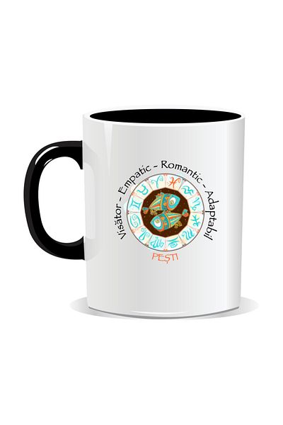 OEM Personalized mug with zodiac, complete horoscope with Pisces - Black interior