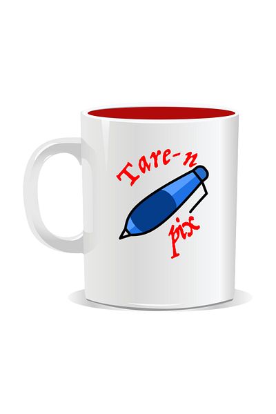 OEM Personalized mug with "tare" message, Tare-n-pen - Red interior
