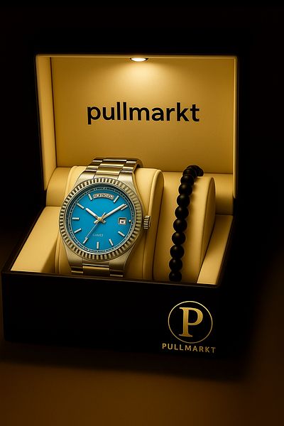 pullmarkt Men's Wristwatch Set with Bracelet + Double Calendar