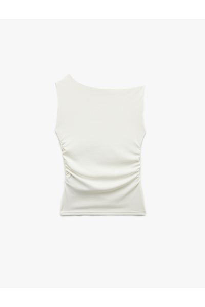 Koton New Season Asymmetrical Collar Slim Fit Sleeveless Draped Blouse