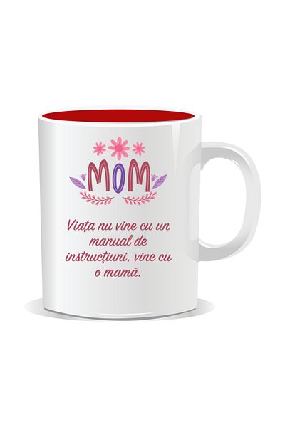 OEM Personalized mug with March 8th messages for mothers, Life doesn't come with a manual - Red interior
