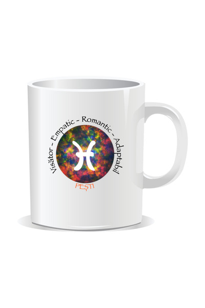 OEM Cana personalizata cu zodiac, Cosmos colorat cu Pesti - Interior alb