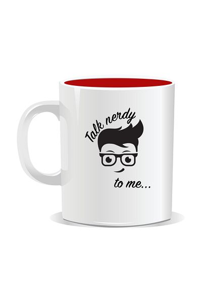 OEM Personalized mug with messages for nerds, Talk nerdy to me - Red interior