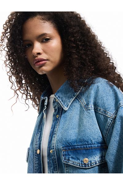 Koton New Season Long Sleeve Classic Collar Pocket Detailed Buttoned Cotton Oversize Denim Shirt