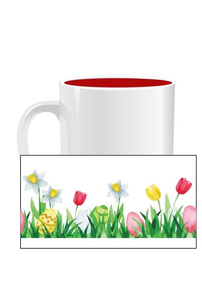 OEM Personalized Easter mug, Easter Flowers - Red interior