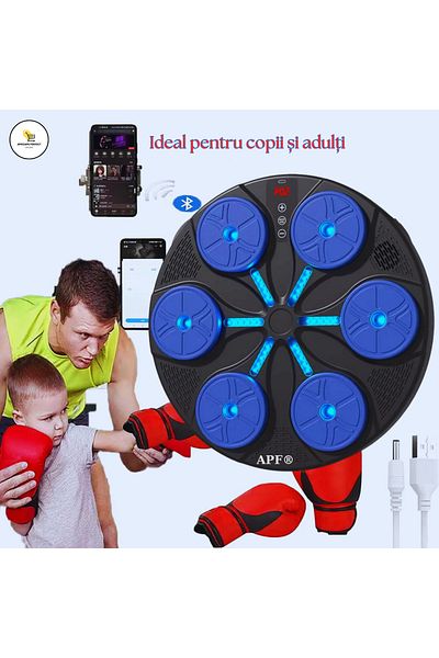 Generic FOTOFUN® Smart Boxing Machine with Bluetooth, RGB Lights, Gloves Included and Velcro Fastening, blue