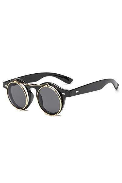 Tessero Round Retro Vintage Sunglasses, Foldable Lenses, UV400 Protection, Unisex, Metal Frames, Black - Tes