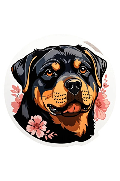 INOVATIX Set de 8 piese, autocolant Rottweiler cu flori, INOVATIX®. 6 cm