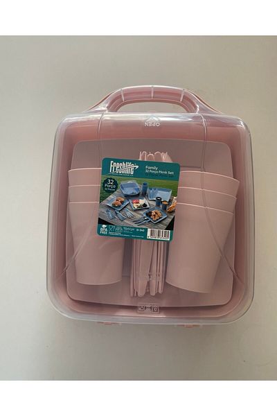 BHR TEMİZLİK -Picnic Set 32 Pieces for 6 People with Glass, Fork, Spoon, Flat Plate and Cover