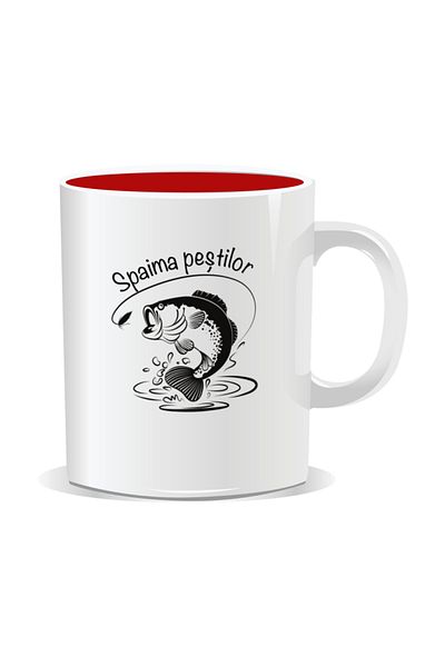 OEM Personalized mug with message for fishermen, Fear of fish - Red interior
