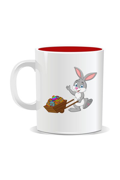 OEM Personalized Easter Mug, Bunny with an Egg Cart - Red Interior