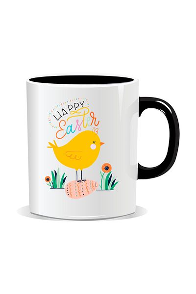 OEM Personalized Easter mug, Happy Easter with chicken - Black interior