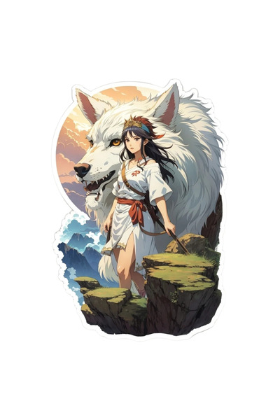 INOVATIX Set de 8 piese, autocolant Prințesa Mononoke cu lup, INOVATIX®. 6 cm