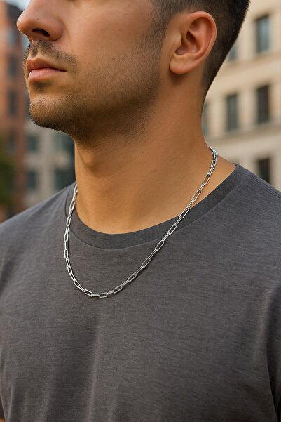 X-Lady Accessories Silver Color Thin Paperclip Unisex Steel Necklace - 3361