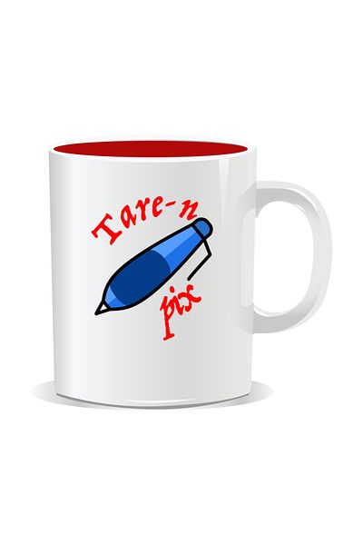 OEM Personalized mug with "tare" message, Tare-n-pen - Red interior
