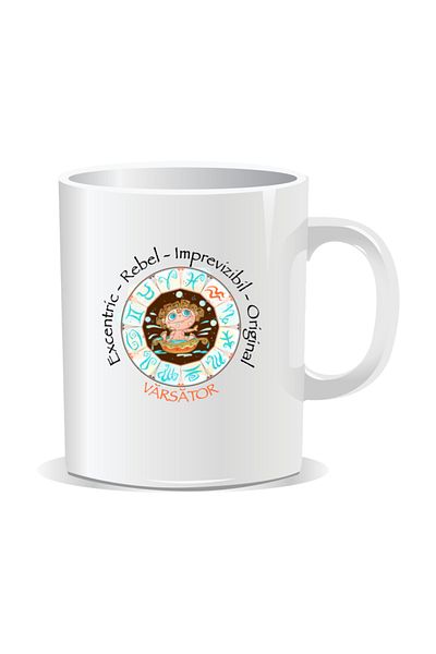 OEM Personalized mug with zodiac, Complete horoscope with Aquarius - White interior