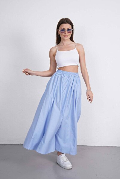 Gülmude Long Double Pockets Elastic Waist Cotton Anti-Sweat Fabric Flared Skirt Length (90) cm