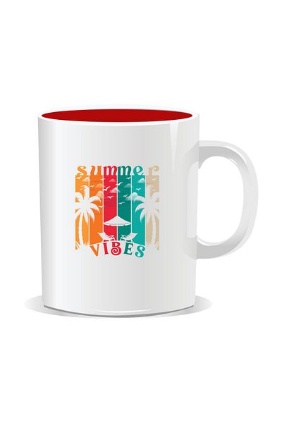 OEM Personalized mug with summer messages, Summer Vibes 9 - Red interior