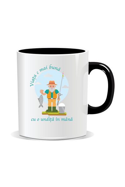 OEM Personalized mug with message for fishermen, Life is better with a fishing rod in hand - Black interior