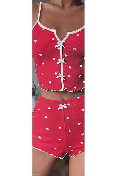 Lotiva Wear Women's Heart Patterned Shorts Pajama Set