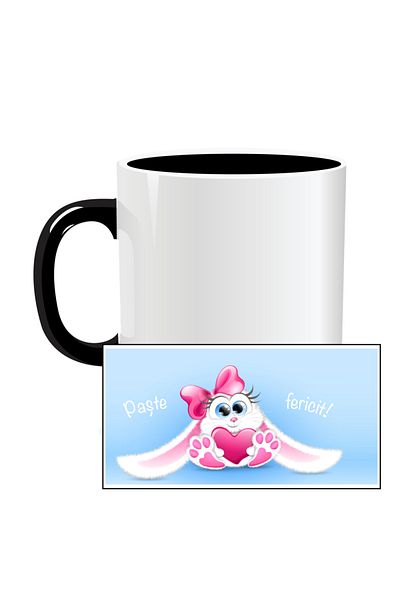 OEM Personalized Easter mug, Happy Bunny - Black interior