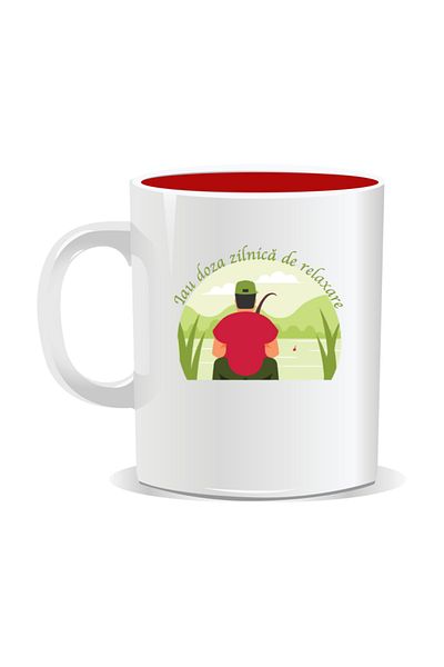 OEM Personalized mug with message for fishermen, I'm taking my daily dose of relaxation - Red interior
