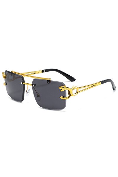 Tessero - Retro Vintage Leopard Rectangle Sunglasses with UV400 Protection, Unisex, Gold