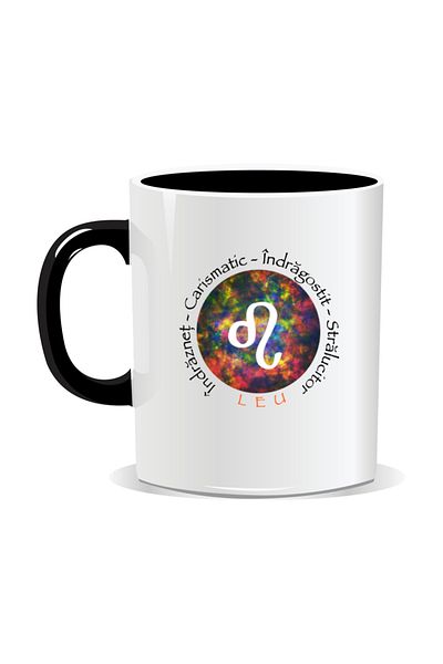 OEM Personalized mug with zodiac, Cosmos colored with Leo - Black interior