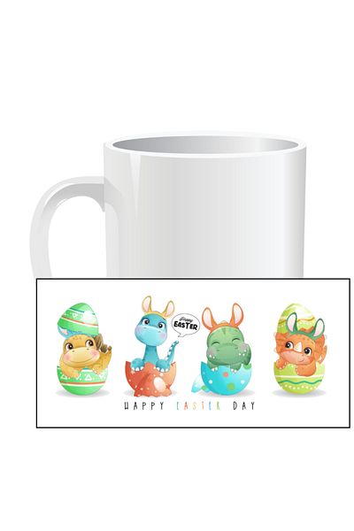 OEM Cana personalizata pentru Paste, Happy Easter Day Dinozauri - Interior alb