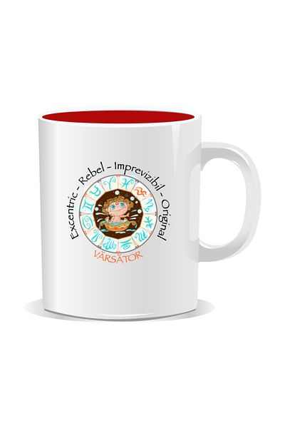 OEM Personalized mug with zodiac, complete horoscope with Aquarius - Red interior