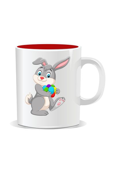 OEM Personalized Easter mug, Bunny with many painted eggs - Red interior