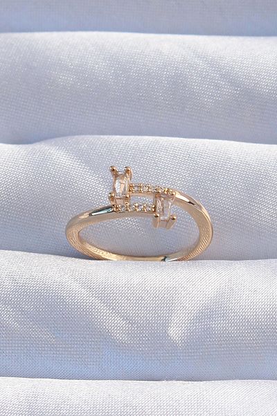 Skygo Brass Gold Color Zircon Stone Geometric Adjustable Ring