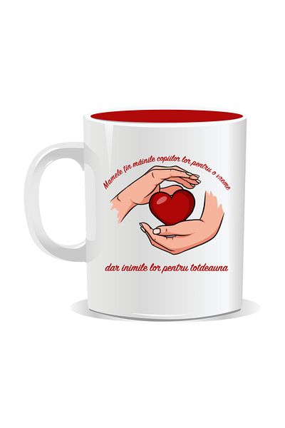 OEM Personalized mug with March 8 messages for mothers, Holding their children's hands - Red interior