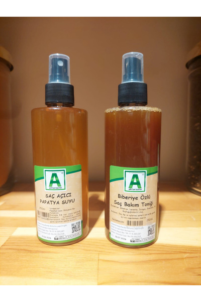 Aktarzane Doğal Işıltı Saç Bakım Seti – Biberiye Özlü Saç Toniği & Papatya Suyu