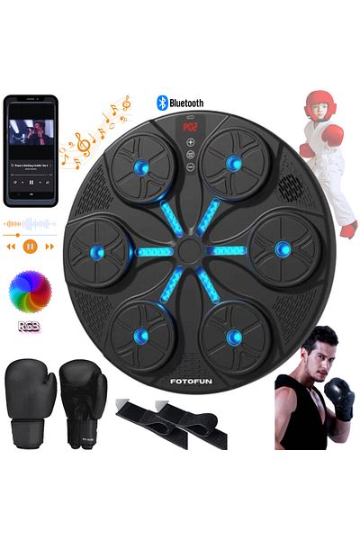 Generic FOTOFUN® Smart Boxing Machine with Bluetooth, RGB Lights, Gloves Included , black