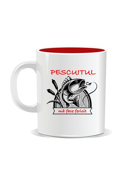 OEM Personalized mug with message for fishermen, Fishing makes me happy - Red interior