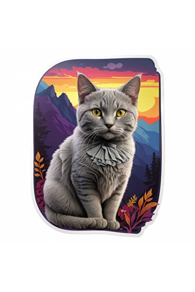 INOVATIX Set de 8 autocolante pisică Chartreux cu fundă INOVATIX®. 6 cm