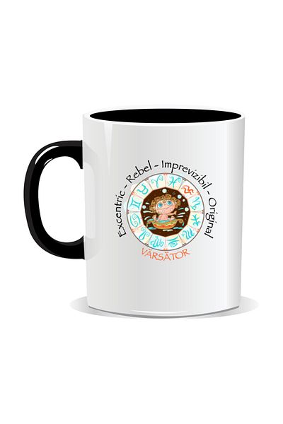 OEM Personalized mug with zodiac, Complete horoscope with Aquarius - Black interior
