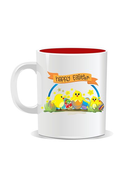 OEM Personalized Easter mug, Happy Easter with chicken - Red interior