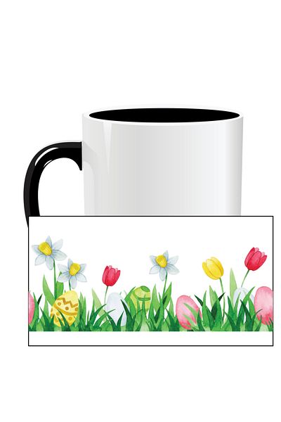 OEM Personalized Easter mug, Easter Flowers - Black interior