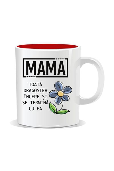 OEM Personalized mug with March 8 messages for mothers, All love begins with her - Red interior