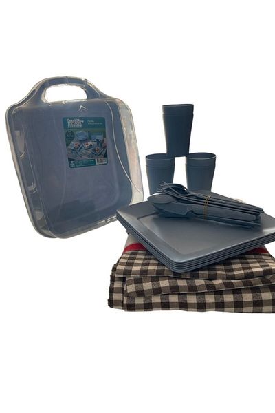 BHR TEMİZLİK -Picnic Set 32 Pieces for 6 People with Glass, Fork, Spoon, Flat Plate and Cover